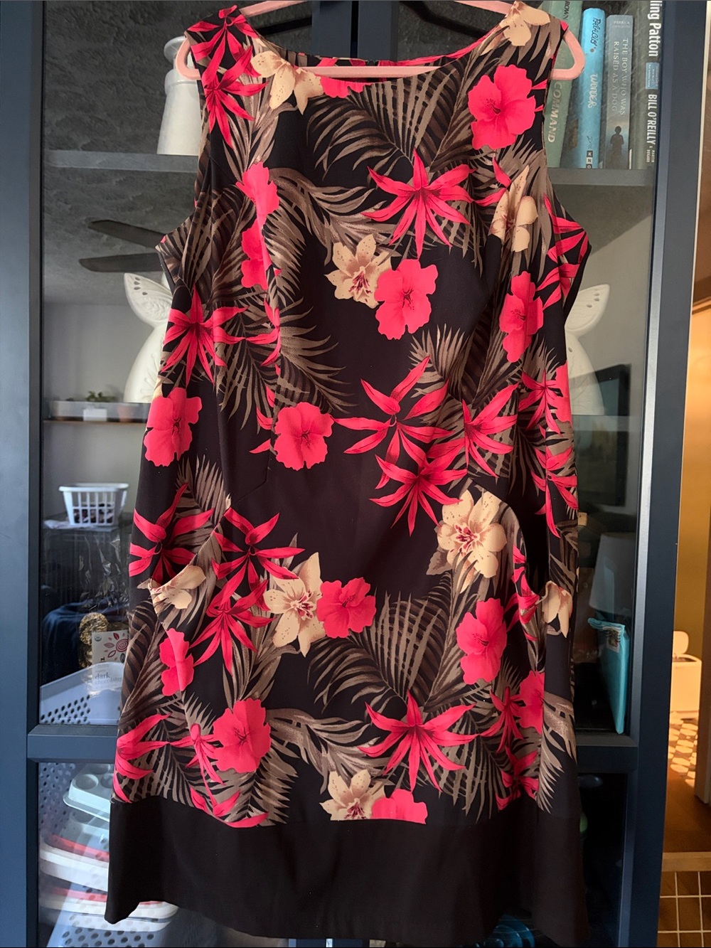 Dress Barn Black Midi Dress with Pink & Cream Tropical Floral